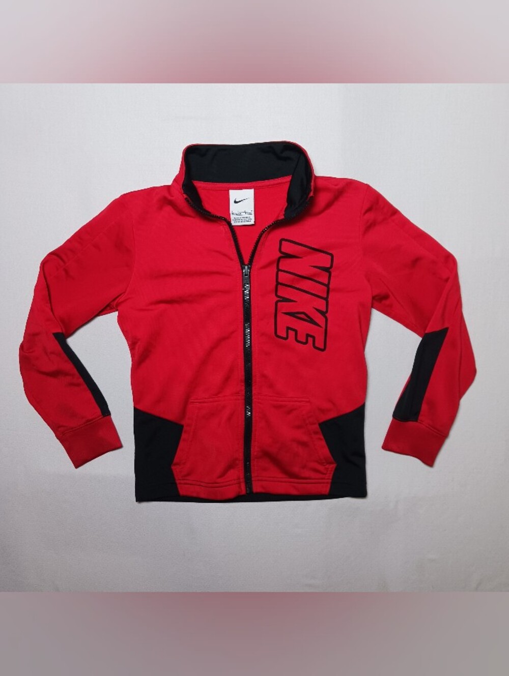 Nike Boys Red Black Track Jacket Size 6-7 Years Full Zip